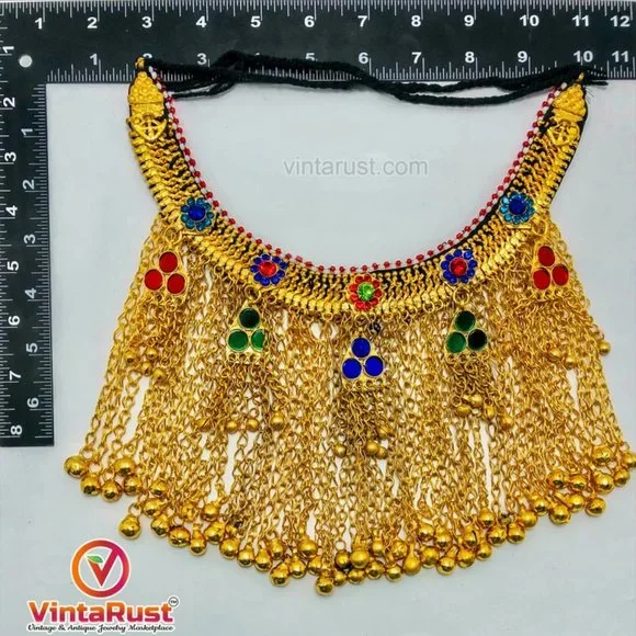Golden Massive Choker Necklace- Afghan Kuchi Choker Necklace With Long Bells-